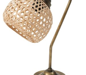 מנורה שולחנית ברזל נחושת + כובע ראטן